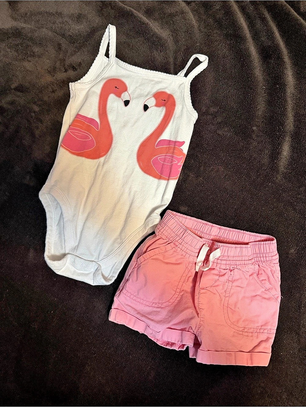 Flamingo Romper & Shorts Set in Pink & White